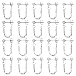 10Pair 304 Stainless Steel Ball Stud Earring, with 304 Stainless Steel Cable Chains, Stainless Steel Color, 52mm, 10pair/set(EJEW-UN00022)