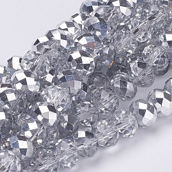 Electroplate Glass Bead Strands, Half Silver Plated, Faceted, Rondelle, Clear, 12x8mm, Hole: 1mm, about 72pcs/strand, 22.6 inch(GR12MMY-07S)