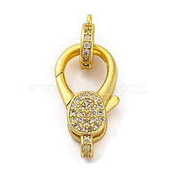 Brass Micro Pave Clear Cubic Zirconia Lobster Claw Clasps, Lead Free & Cadmium Free, Golden, 27mm(KK-A230-11G)