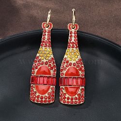 Zinc Alloy Enamel Hoop Earrings, with Rhinestone, 304 Stainless Steel Pins, Wine Bottle, Golden, 60x16mm(EJEW-Z088-01G)