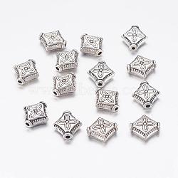 Antique Silver Tibetan Silver Alloy Beads, Cadmium Free & Nickel Free & Lead Free, Rhombus with Flower, about 10mm in diameter, Hole: 1mm(X-AB05-NF)