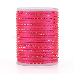 Polyester Cord, with Gold Metallic Cord, Chinese Knotting Cord, Hot Pink, 1.5mm, about 4.37 yards(4m)/roll(OCOR-G006-01-1.5mm-15)
