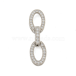 Rack Plating Oval Brass Micro Pave Clear Cubic Zirconia Fold Over Clasps, Long-Lasting Plated, Lead Free & Cadmium Free, Platinum, 33mm(KK-F876-04P)