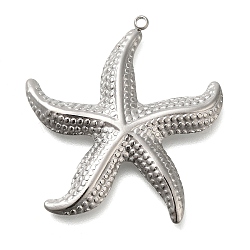 Anti-Tarnish 304 Stainless Steel Pendants, Starfish Charm, Stainless Steel Color, 33.5x31.5x2.8mm, Hole: 1.4mm(STAS-I313-01A-P)