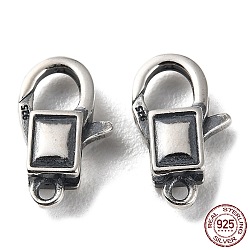 925 Thailand Sterling Silver Lobster Claw Clasps, Rectangle, with 925 Stamp, Antique Silver, 12.5x8x3.5mm, Hole: 1.2mm(STER-D003-33AS)