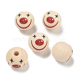 Printed Wood European Beads, Round with Clown Pattern, PapayaWhip, 19~20mm, Hole: 4~5mm(WOOD-G022-06A)