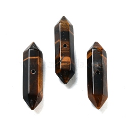 Natural Tiger Eye Double Terminal Pointed Beads, Faceted Bullet, 32.5x9x8mm, Hole: 1.6mm(G-A231-01C)