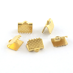 304 Stainless Steel Ribbon Crimp Ends, Golden, 7x8.5mm, Hole: 2mm(STAS-S047-057G)