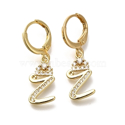 Brass Clear Cubic Zirconia Hoop Earrings, Real 18K Gold Plated, Letter Z, 30.5mm, pendants: 17x9x2mm(EJEW-M045-01Z)