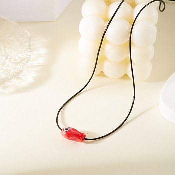 Fish Porcelain Pendant Black Wax Cord Necklaces, Red, 15.75~23.62 inch(40~60cm)