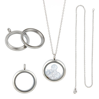 DIY Blank Dome 304 Stainless Steel Locket Pendant Necklace Making Kit, Stainless Steel Color, 17.7 inch(45cm)