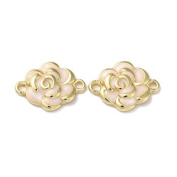 Rack Plating Brass Connector Charms, with Pink Enamel, Long-Lasting Plated, Lead Free & Cadmium Free, Flower Links, Real 18K Gold Plated, 15x20x4mm, Hole: 1.6~1.8mm
