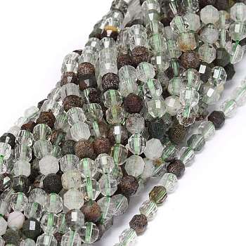 Natural Green Lodolite Quartz/Garden Quartz Beads Strands, Faceted, Bicone, Double Terminated Point Prism Beads, 5~6x6mm, Hole: 0.7mm, about 67pcs/strand, 15.35 inch(39cm)