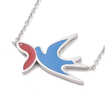 Colorful Enamel Swallow and Fish Pendant Necklace, 304 Stainless Steel Jewelry for Women, Stainless Steel Color, 18.82 inch(47.8cm)
