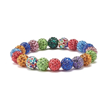 Sparkling Rhinestone Ball Beaded Stretch Bracelet for Women, Colorful, Inner Diameter: 2-1/8 inch(5.4cm), Beads: 9.5mm