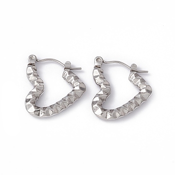 304 Stainless Steel Heart Hoop Earrings for Women, Stainless Steel Color, 19.5x17.5x3mm, Pin: 0.7mm