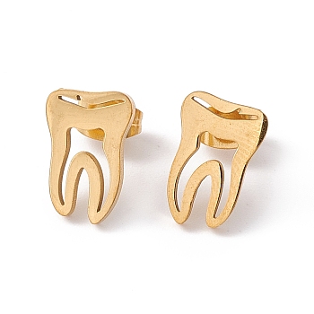 304 Stainless Steel Tooth Shape Stud Earrings for Men Women, Golden, 12.5x8.5mm, Pin: 0.7mm
