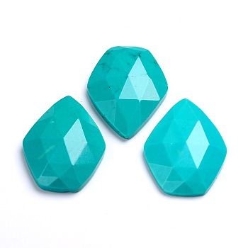 Dyed Faceted Natural Howlite Cabochons, Dark Turquoise, 31x23x6mm