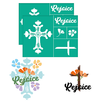 Self-Adhesive Silk Screen Printing Stencils, for Painting on Wood, DIY Decoration T-Shirt Fabric, Turquoise, Cross, 220x280mm