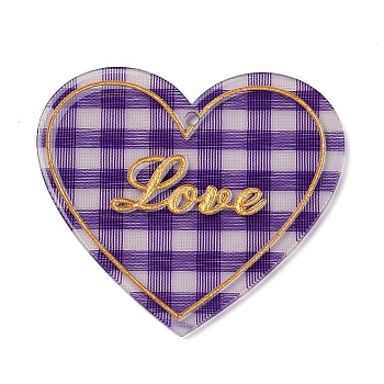 Valentine's Day Acrylic Pendants, Love, Purple, 44.5x50x2mm, Hole: 2mm