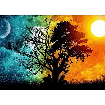 DIY Natural Scenery Pattern 5D Diamond Painting Kits, Including Waterproof Painting Canvas, Rhinestones, Diamond Sticky Pen, Plastic Tray Plate and Glue Clay, Tree Pattern, Orange, Canvas: 400x300mm