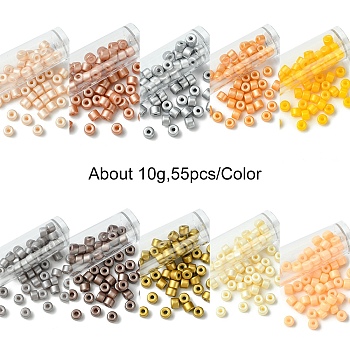 100G 10 Colors Baking Paint Pearlized Glass Seed Beads, Round Hole, Cylinder, Mixed Color, 4x5.5mm, Hole: 1.8mm, 10g/style