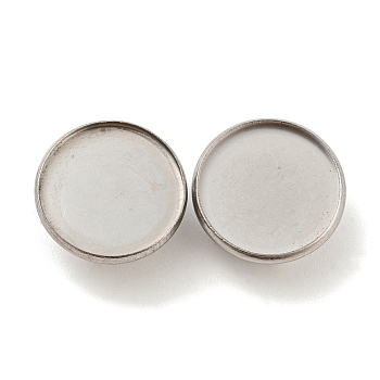 304 Stainless Steel Brooch Base Settings, Flat Round, Stainless Steel Color, 17.5x1.8mm, Tray: 16mm