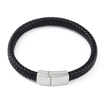 Braided Microfiber Leather Cord Bracelets, with 304 Stainless Steel Magnetic Clasps, Stainless Steel Color, 8-1/8 inch(20.6cm)