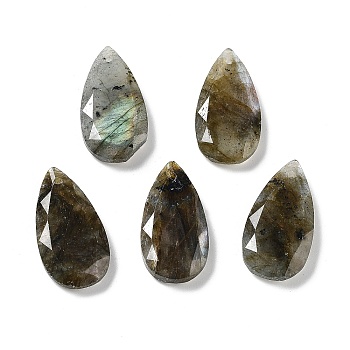 Natural Labradorite Faceted Pendants, Teardrop Charms, 25x13x4mm, Hole: 1mm