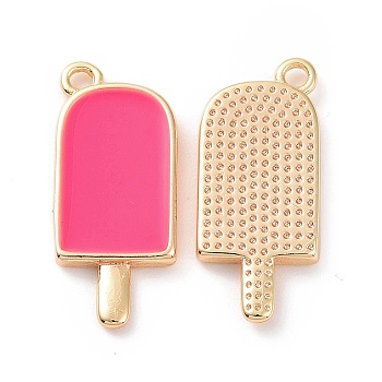 Ion Plating(IP) Brass Enamel Pendants, Ice-Lolly, Real Platinum Plated, Real 18K Gold Plated, Hot Pink, 20x9x2mm, Hole: 1.5mm