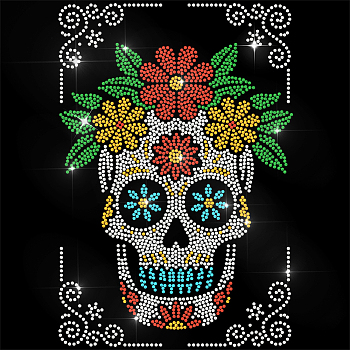 Glass Hotfix Rhinestone, Hot Melt Adhesive on the Back, Rhinestone Trimming, Costume Accessories, Skull, 297x210mm