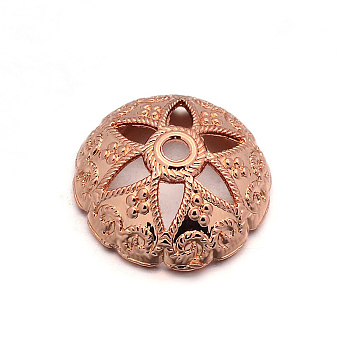 Alloy Flower Bead Caps, Rose Gold, 15x5.5mm, Hole: 2mm