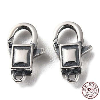 925 Thailand Sterling Silver Lobster Claw Clasps, Rectangle, with 925 Stamp, Antique Silver, 12.5x8x3.5mm, Hole: 1.2mm