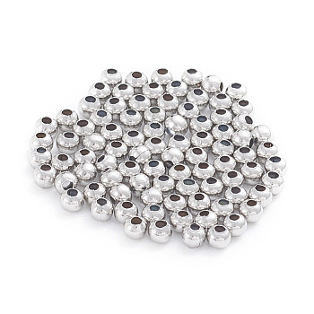304 Stainless Steel Beads, Hollow Round, Stainless Steel Color, 3x2.7~3mm, Hole: 1mm, 500pcs/bag