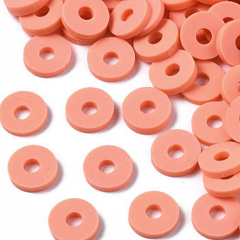 Eco-Friendly Handmade Polymer Clay Beads, Disc/Flat Round, Heishi Beads, Tomato, 6x1mm, Hole: 2mm, about 23500pcs/1000g