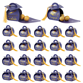 44S ets 2 Styles Paper Candy Totes, Student Graduation Season Gift Box, with Gold Tone Polyester Tassel Pendants, Graduation Theme Pattern, Graduation Theme Pattern, Finish Product: 7.4x7x9cm, about 3pcs/set, 22 sets/style