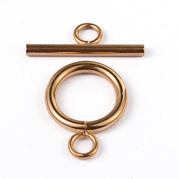 Ion Plating(IP) 304 Stainless Steel Ring Toggle Clasps, Golden, Ring: 19x14x2mm, Bar: 20x7x2mm, Hole: 3mm