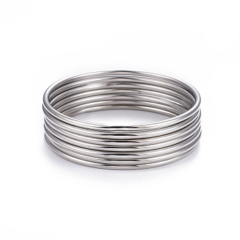 Non-Tarnish Fashion 304 Stainless Steel Buddhist Bangle Sets, Stainless Steel Color, 2-1/2 inch(6.5cm), 7pcs/set