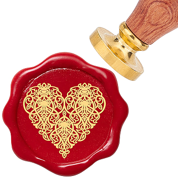 Brass Wax Seal Stamp with Rosewood Handle, for DIY Scrapbooking, Heart Pattern, 25mm