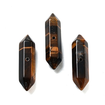 Natural Tiger Eye Double Terminal Pointed Beads, Faceted Bullet, 32.5x9x8mm, Hole: 1.6mm