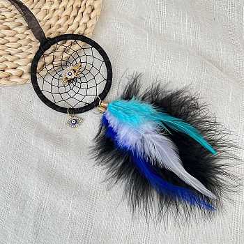 Iron Pendant Decorations, with Feather and Alloy Rhinestone Links, Car Decoration, Black, 390x70mm