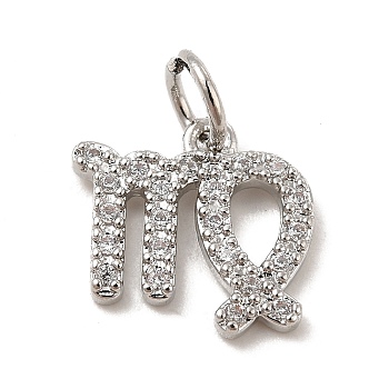 Brass Micro Pave Cubic Zirconia Charms, Constellation Charm, with Jump Ring, Virgo, 10.5x12x1.5mm, Hole: 3.5mm