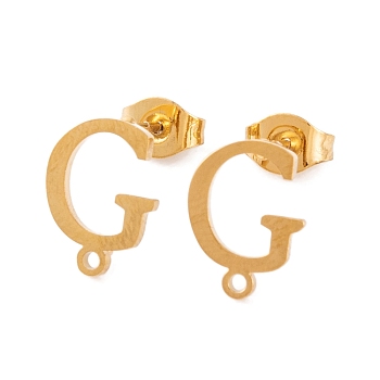 Ion Plating(IP) 304 Stainless Steel Stud Earrings, for Women, Letter G, 11.5x9mm, Hole: 1mm, Pin: 0.7mm