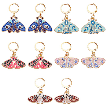 10Pcs 5 Colors Moth Alloy Enamel Pendants Moths Charms Locking Stitch Marker, with 304 Stainless Steel Finding, Mixed Color, 3.2~3.7cm, 2pcs/color