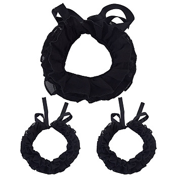 Chiffon Ruffled Lace Collar, Detachable False Collars, Black, 810x15x0.1mm