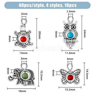 40Pcs 4 Styles Antique Silver Plated Alloy Synthetic Turquoise Pendants(FIND-HY0001-65)-2