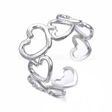 Non-Tarnish 304 Stainless Steel Heart Open Cuff Ring(RJEW-T023-57P)-3