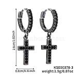 Shiny Brass Pave Cubic Zirconia Cross Hoop Earrings, Fashionable, Simple, and Trendy Women's Accessories, Black, 26x8mm(LO7750-3)