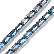 Electroplate Glass Beads Strands, Full Rainbow Plated, Faceted, Column, Midnight Blue, 6.5x4mm, Hole: 0.8mm, about 80pcs/strand, 20.08''(51cm)(GLAA-Q101-02A-FR01)