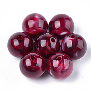 Acrylic Beads, Imitation Gemstone Style, Round, Dark Red, 13.5~14x13mm, Hole: 2mm, about 330pcs/500g(OACR-T008-11A-01)